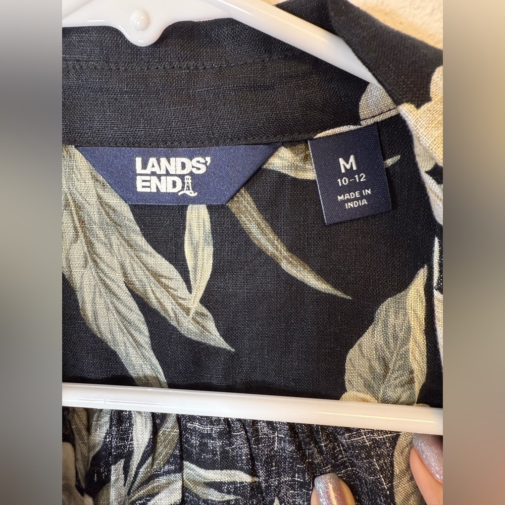 Lands End 100% Linen Black Floral Button-front Shirt Women’s Size Medium (10-12) - Picture 10 of 11